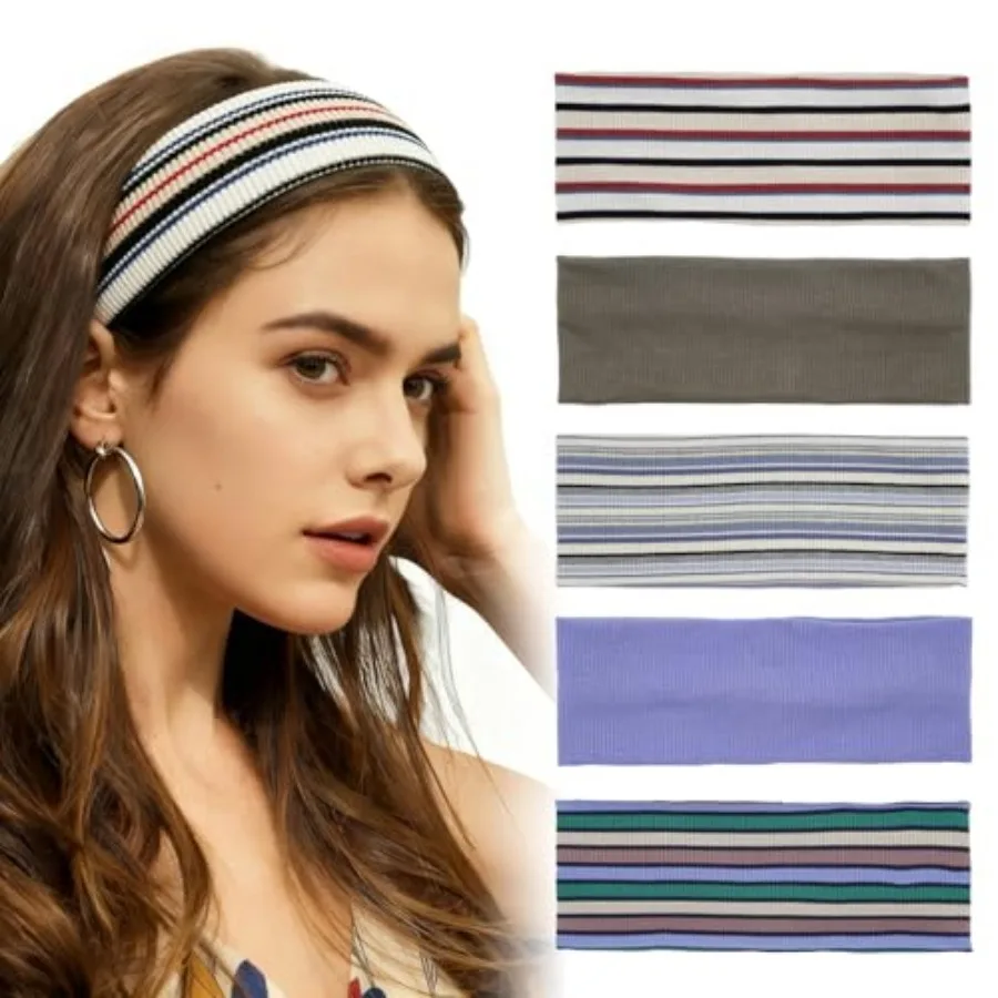 

Headbands for Women 5pcs Minimalist Soft Stretchy Fabric Athletic Hair Accessories for Yoga, Workout and Active Life Striped Co
