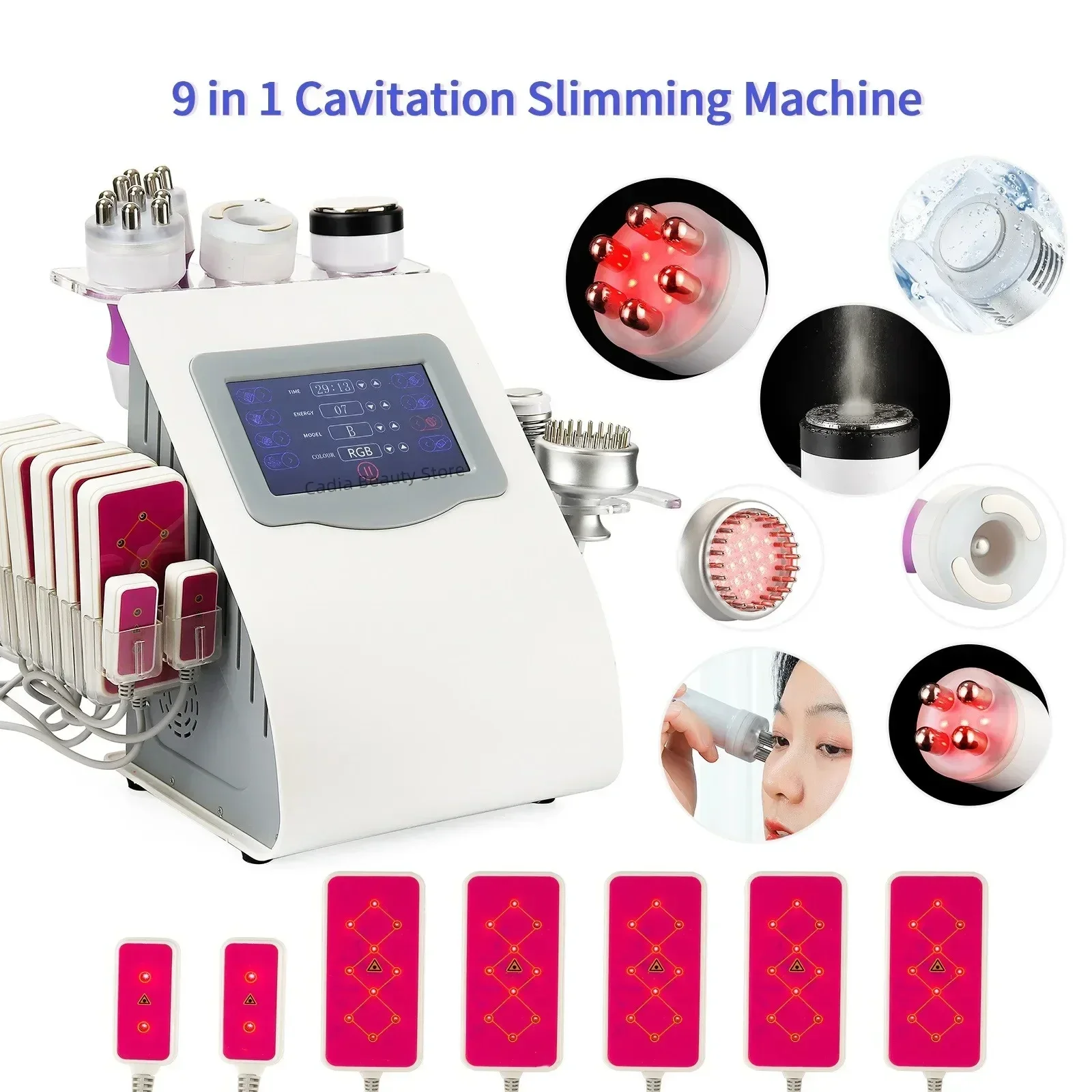 Newnet 9 In 1 Ultrasonic beaut Machine 40K Cavitation Vacuum radio frequenc Body Slimming Microcurrent Face Lifting Ultrasound