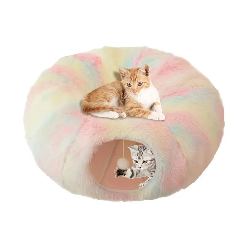 

Tunnel Bed For Indoor Cat Donut Tunnel Plush Tunnel Cat Beds Donut Cat Cave Washable Cat Couch Warm Detachable Pet Supplies Pets