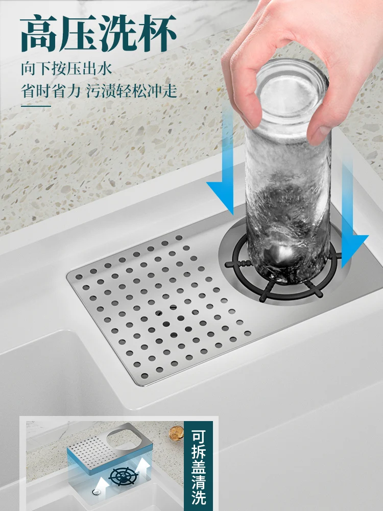 High-pressure Cup Washer Kitchen Step-by-Step Vegetable Washing Basin Granite Undertable Basin Dishwashing Pool