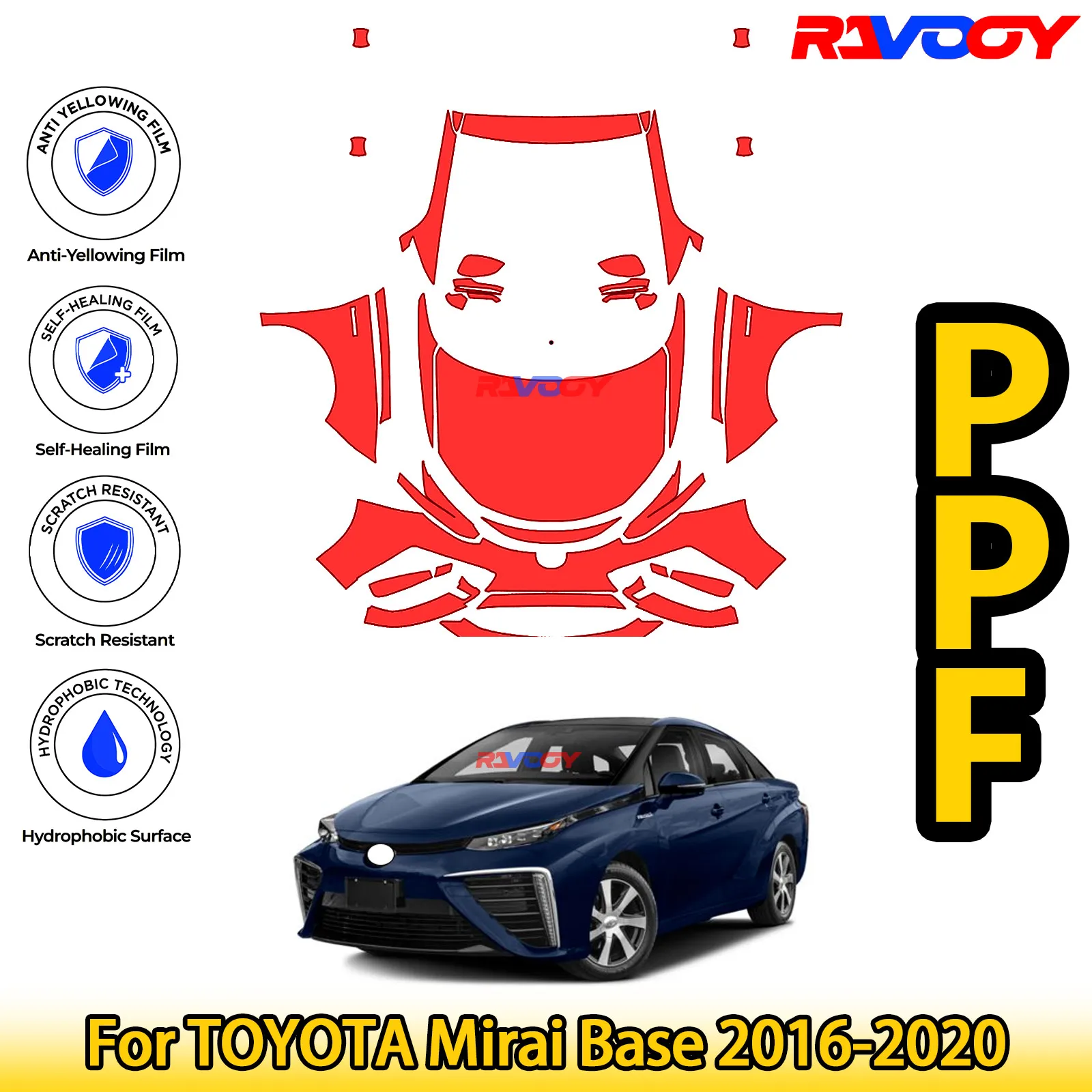 

Для TOYOTA Mirai Base 2016-2020 глянцевая матовая черная предварительно вырезанная передняя защитная пленка PPF Kit