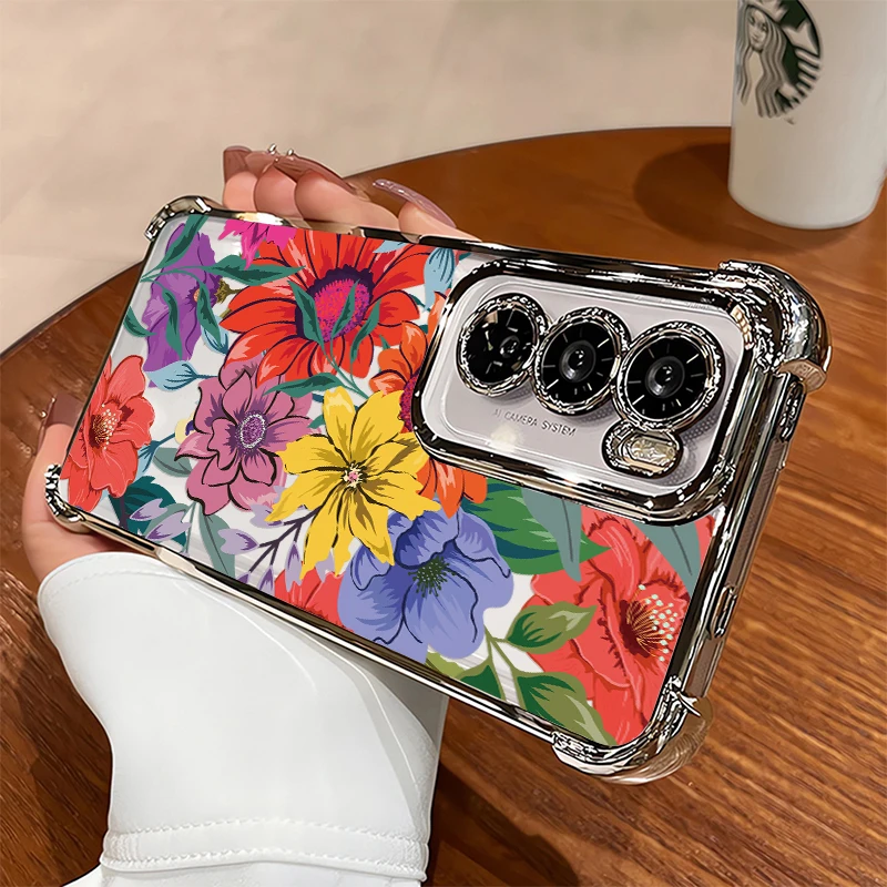 Plating Clear Phone Case For Vivo V70 FE V40 Pro V60 Lite 4G 5G V23 V25 V29E V27 V50 V29 Fashion Flowers Print Plating Cover view 6