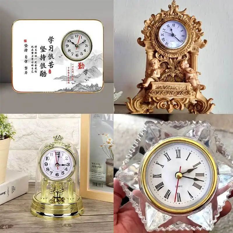 65mm Clocks Head Insert Roman Arabic Number Little Silver Gold Clocks Classic Home Decoration Craft Quartz Movement Round Clocks