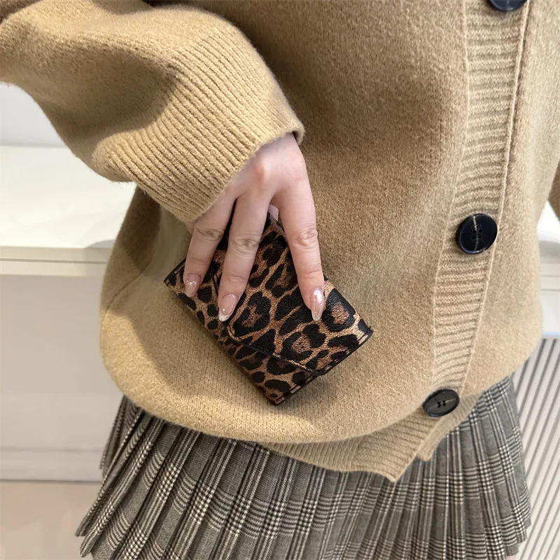 Fashion texture small bag leopard print bag 2025 new women's casual handbag women's small square wallet