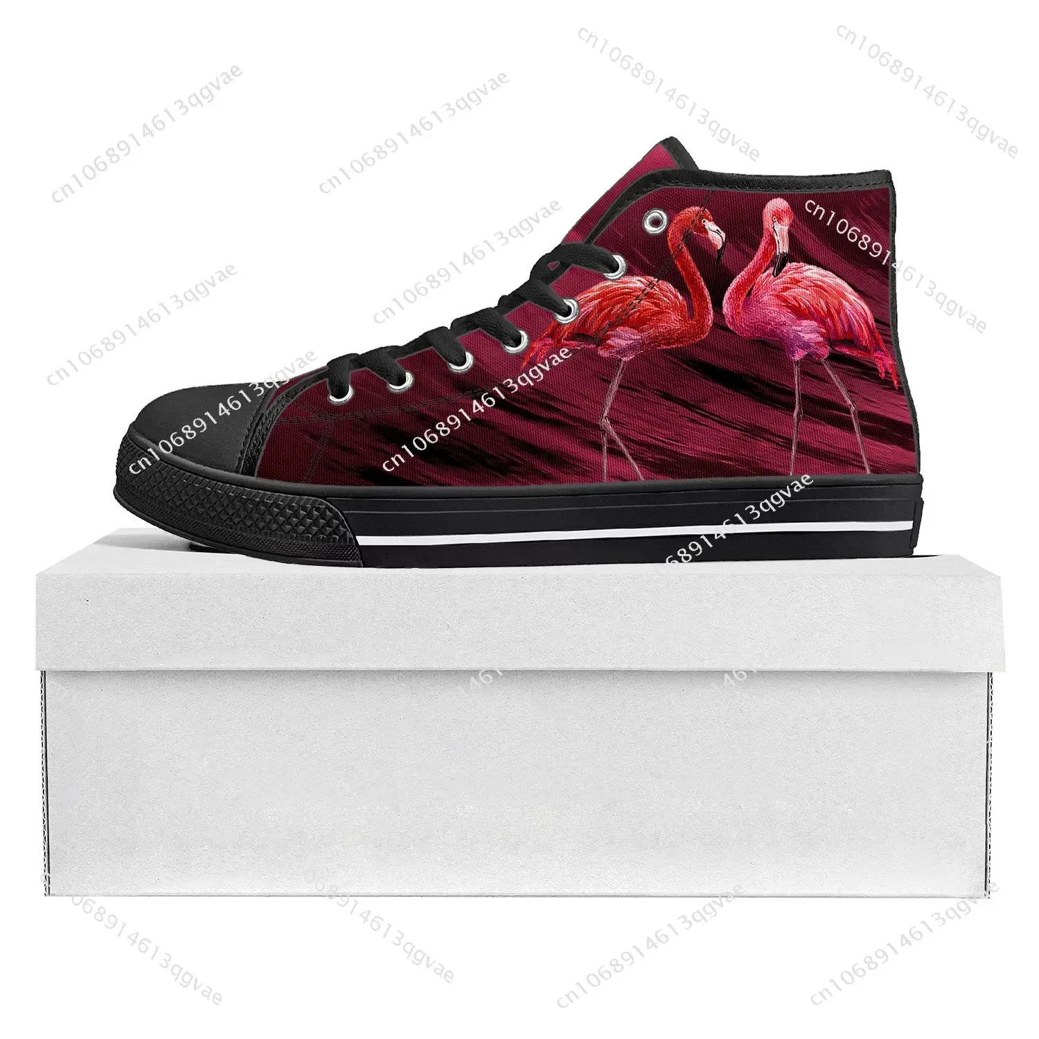 Flamingo Printed High Top High Quality Sneakers Mens Womens Teenager Canvas Sneaker Casual Couple Shoes Custom Made Shoe Black