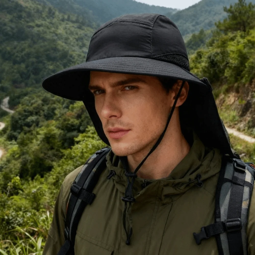 Imagen 3: Sombrero de Sol de Ala Ancha para Exteriores, Ajustable con Solapa para el Cuello, Gorra de Pescador de Secado Rápido y Transpirable, Gorra de Playa