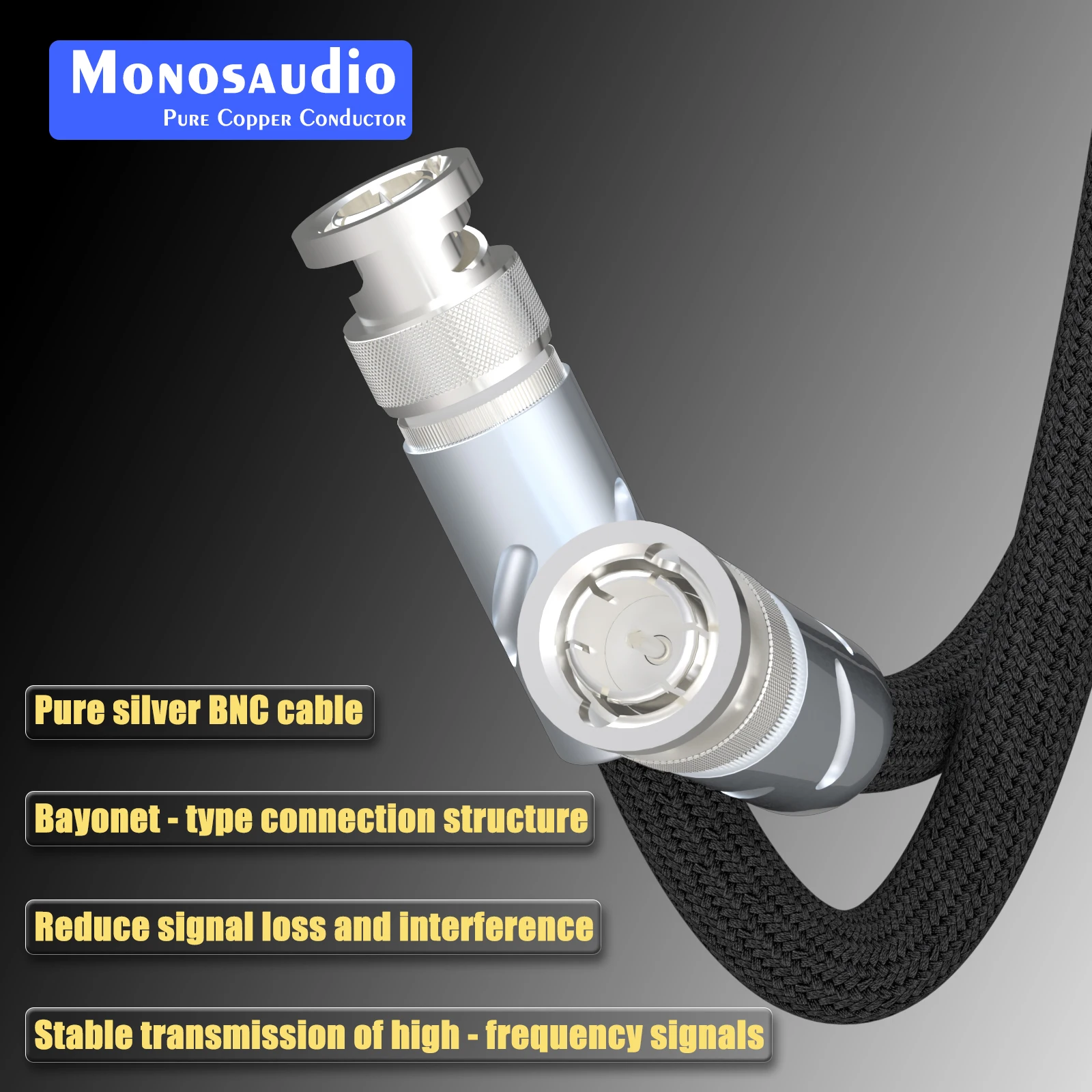 Monosaudio Pure Silver BNC Coaxial Cable Rhodium Plated BNC Male to BNC Male HiFi Exquis Digital Wire SMA Audio BNC Cable