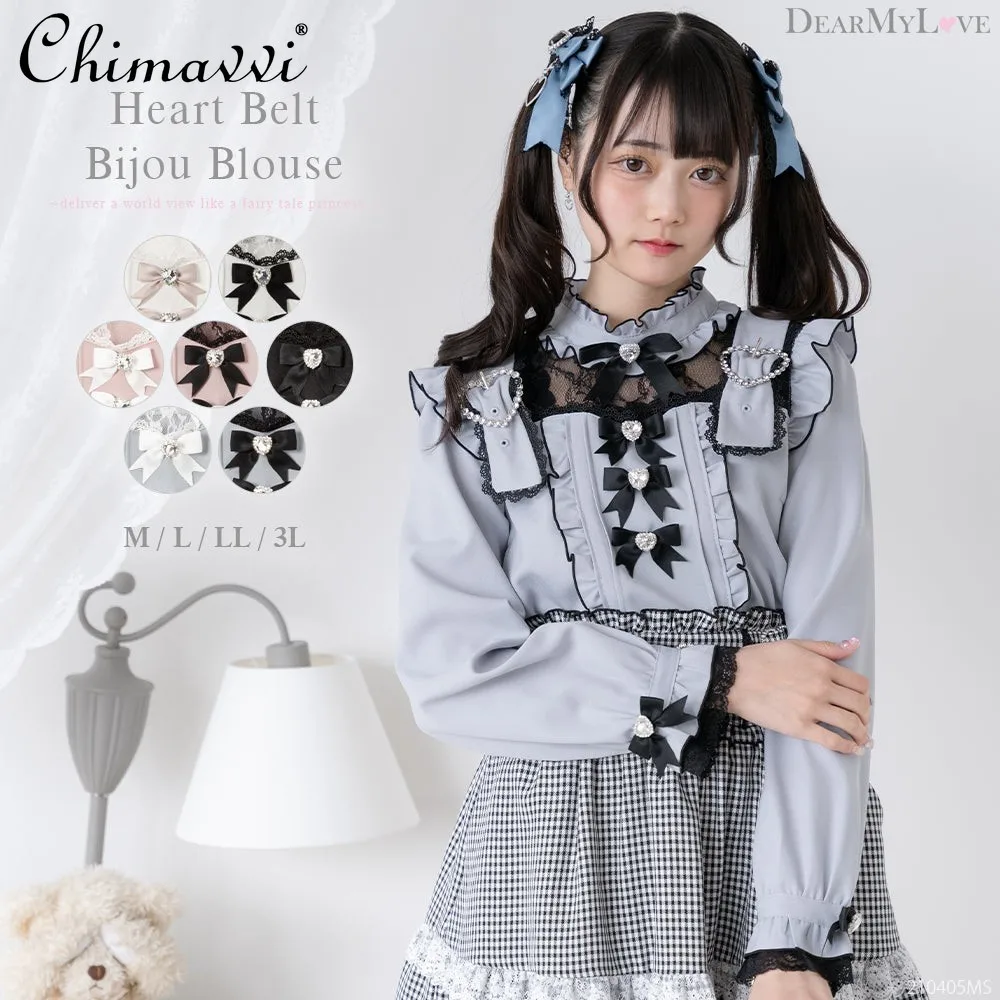 Japanese Lolita Shirt Spring and Autumn Sweet Girl Women's Fungus Edge Strap Hollow Lace Exquisite Bow Shirt Rhinestone Blouses