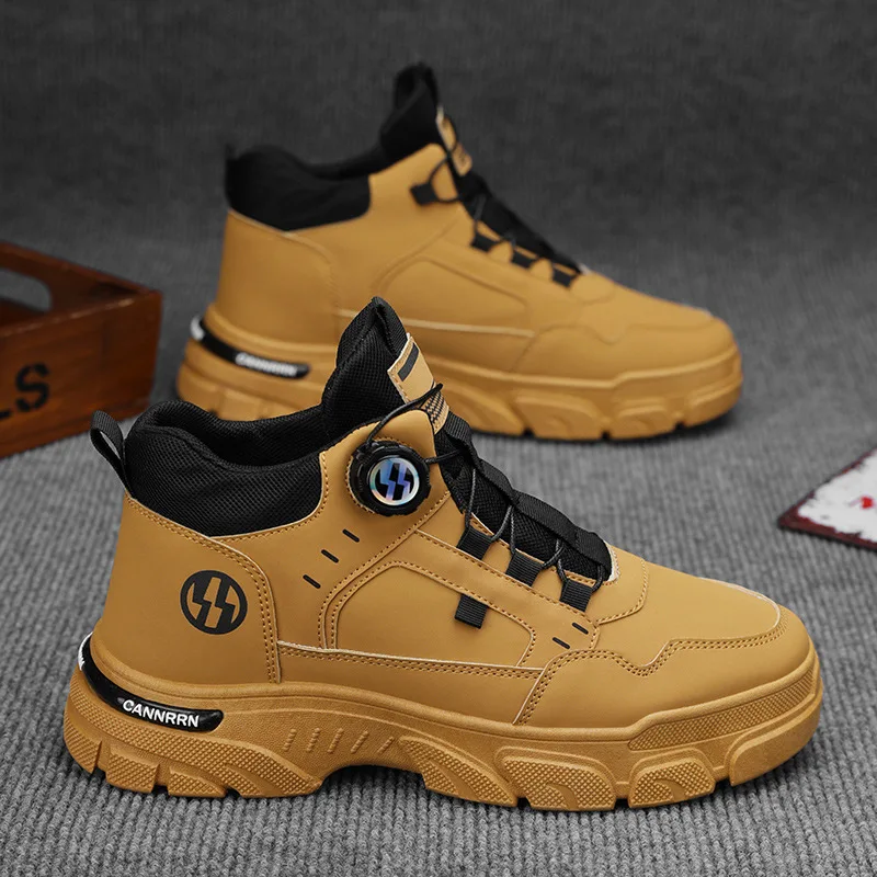 

Мужские ботинки, высокие мужские рабочие ботинки с вращающейся кнопкой, нескользящая уличная тренировочная обувь, мужская обувь на платформе, износостойкая обувь Zapatillas