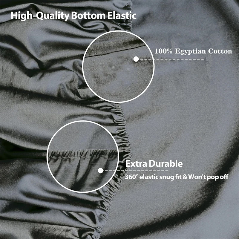 Egyptian Cotton Fitted Sheet with Elastic Bands 100% Cotton Adjustable Non Slip Mattress Covers for Single Double King Queen Bed