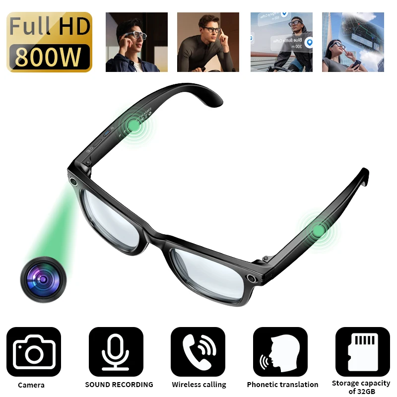 

LIGE AI Smart Glasses with Camera Sunglasses Mini Camera Video Recorder Wireless Bluetooth Call Anti-blue Glasses for Man Women