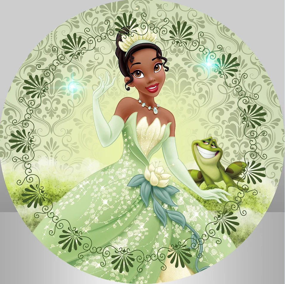 Tiana Princess with Frog Round Circle Bacdrop Backdrop for Girl Happy Birthday Decor CandyTable Banner Covers