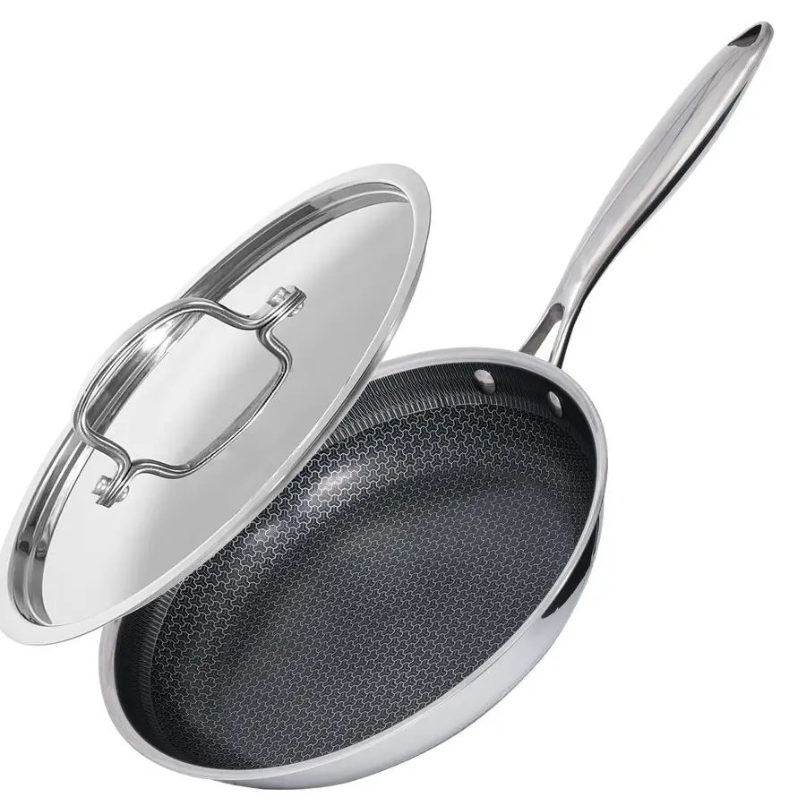 

Сковорода-сотейник 10 дюймов с крышкой из нержавеющей стали, гибридная антипригарная сковорода из нержавеющей стали, подходит для посудомоечной машины и духовки