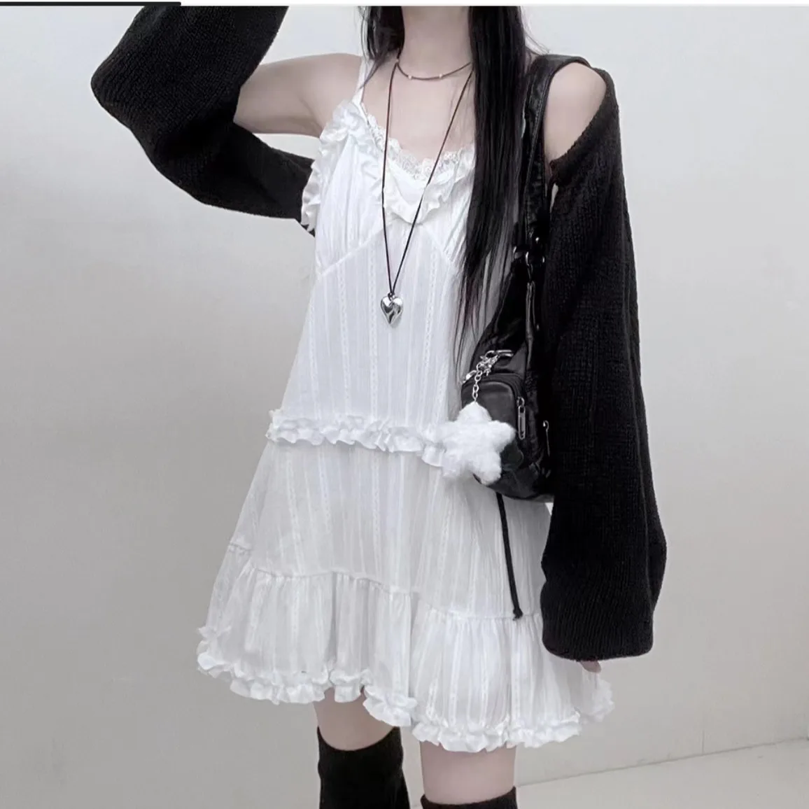 Vestido E Estilo Americano com Decote em Camadas Sem Alças Versão Coreana Vestido de Bailarina Pure Desire