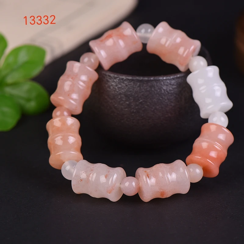 

Natural Peach Blossom Jade Bamboo Bracelet Men Women Fine Jewelry Genuine Chinese Hetian Jade Pink Nephrite Bamboo Bracelets