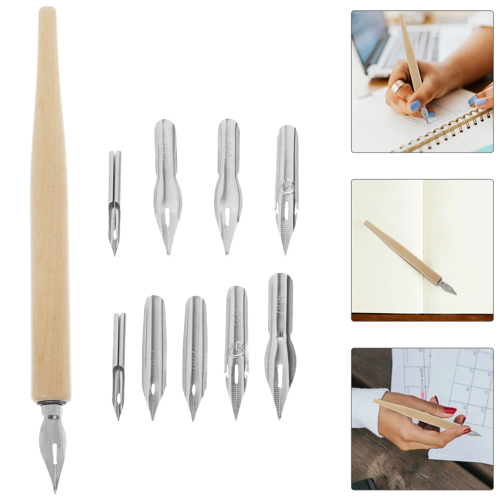 

1Set Cartoon Pen Nibs Set Wooden Handle Multiple Sizes Smooth Ink Flow Control Artistic Creation Stationery Pens Nibs