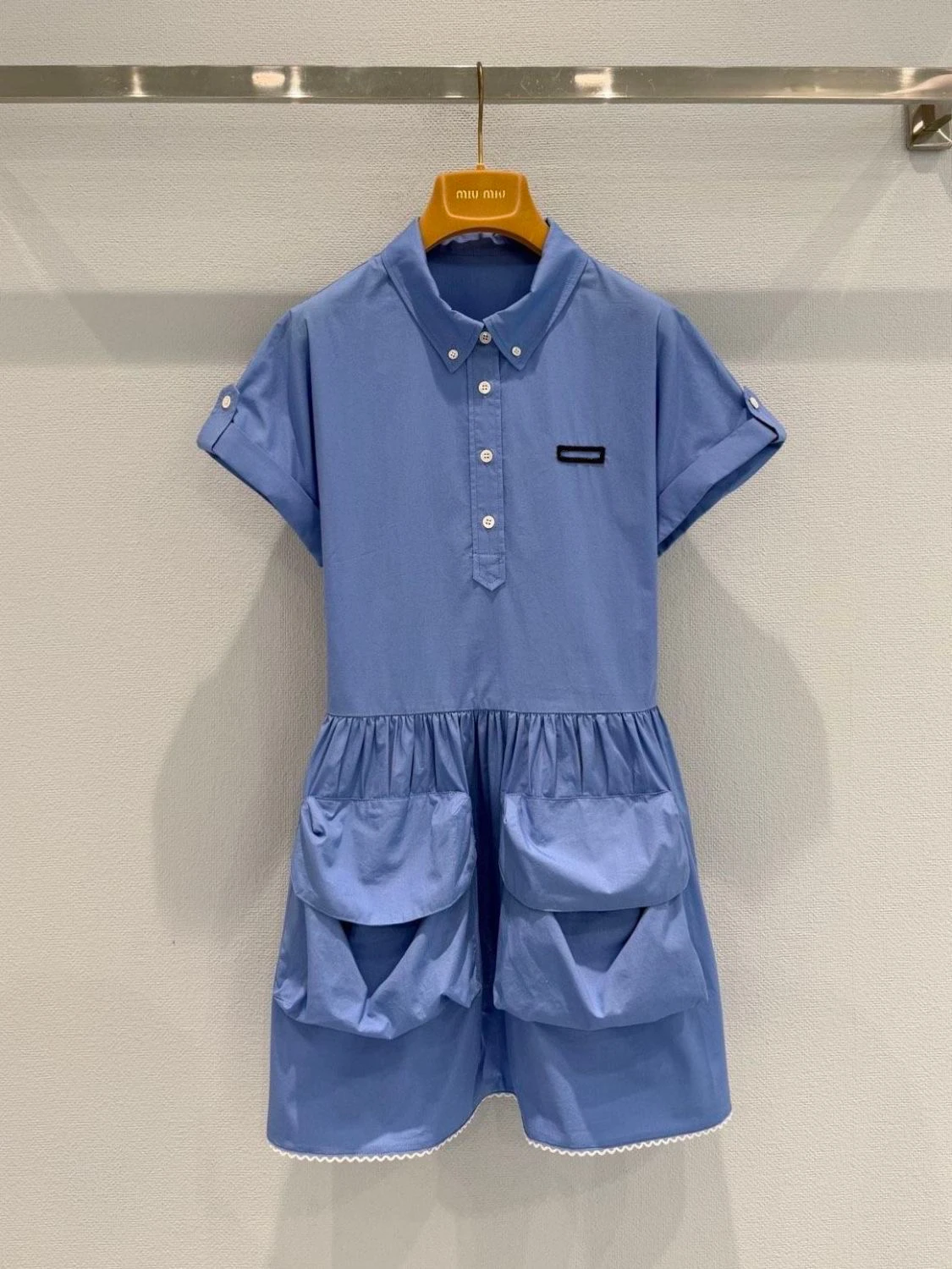 

VIBE Blue Short Sleeve Shirt Dress Women's Loose Slimming Casual Summer Dress Workwear Style High Waist Cotton A-Line Skirt