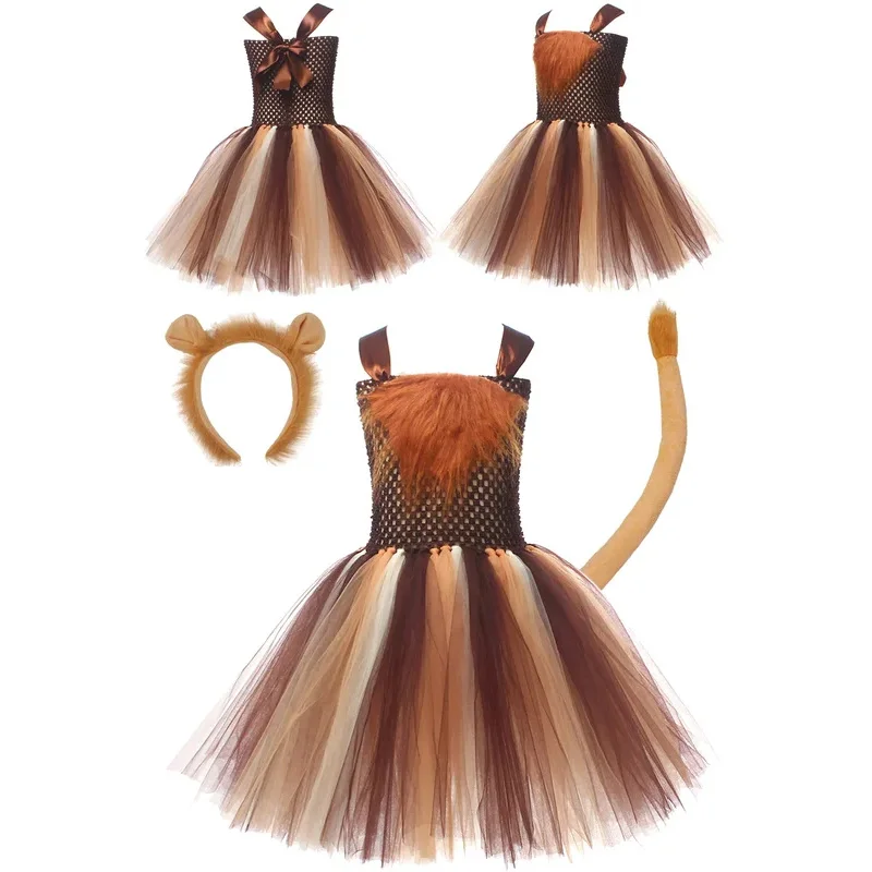 Disfraz de León bonito para niñas, falda tutú, vestido de fantasía de animales de dibujos animados, juego de rol para niños, ropa de fiesta elegante