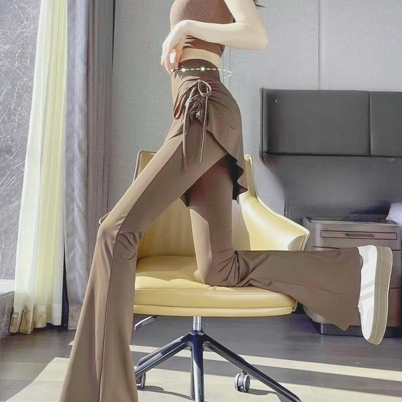 Invisible Crotch Pants Micro-flared Pants Fake Two-piece Women's Casual Yoga Bottoms Horseshoe Shark Pants Sexy, Fashionable