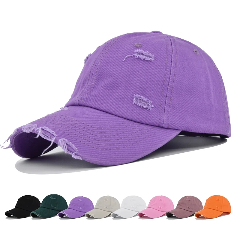 Baseball Cap Snapback Hat Pure color baseball cap Water washing Hole Spring Autumn Cap  Hip Hop Fitted Cap For Men Women