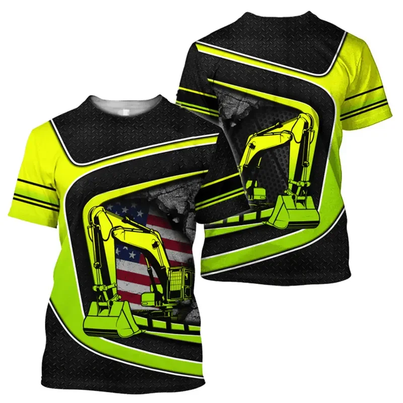 

Men's Comfortable 3D Excavator Printed T-shirt, Oversized Loose Short-sleeved, a Fashion Trend, Summer