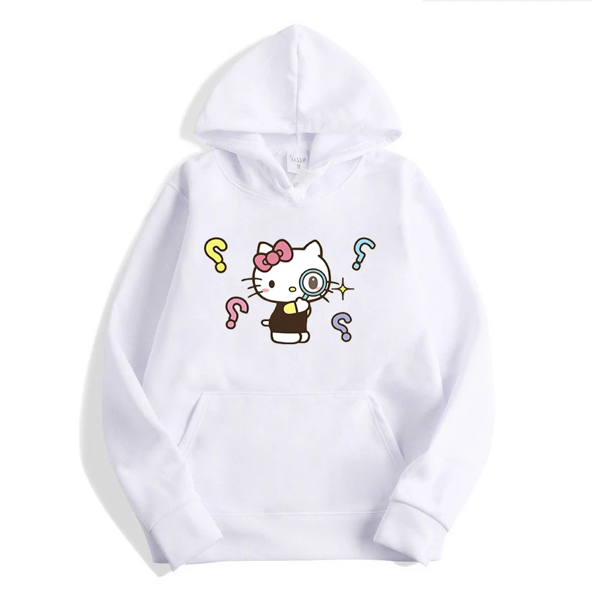 Graphic Cartoon Printed Male Sweatshirts Kawaii Hello Kitty Classic Pattern Anime Long Sleeve Men Hoodies Autumn Winter Tops