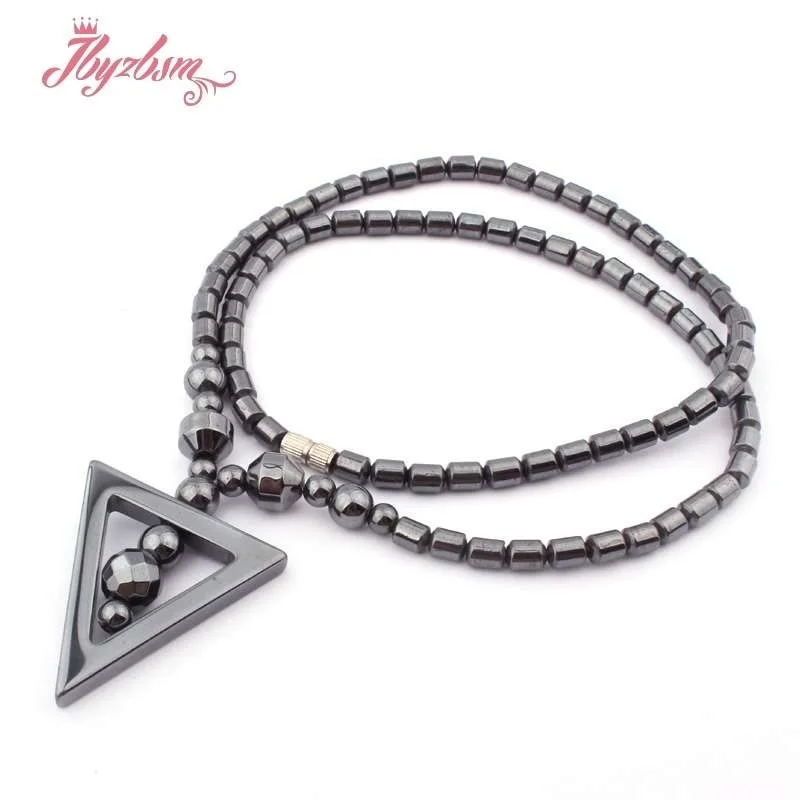 4x5mm Column Black Hematite Promote Blood Circulation Energy Healing Stone Heart Cross Pendant Necklace Jewelry Magnet Clasp 17\