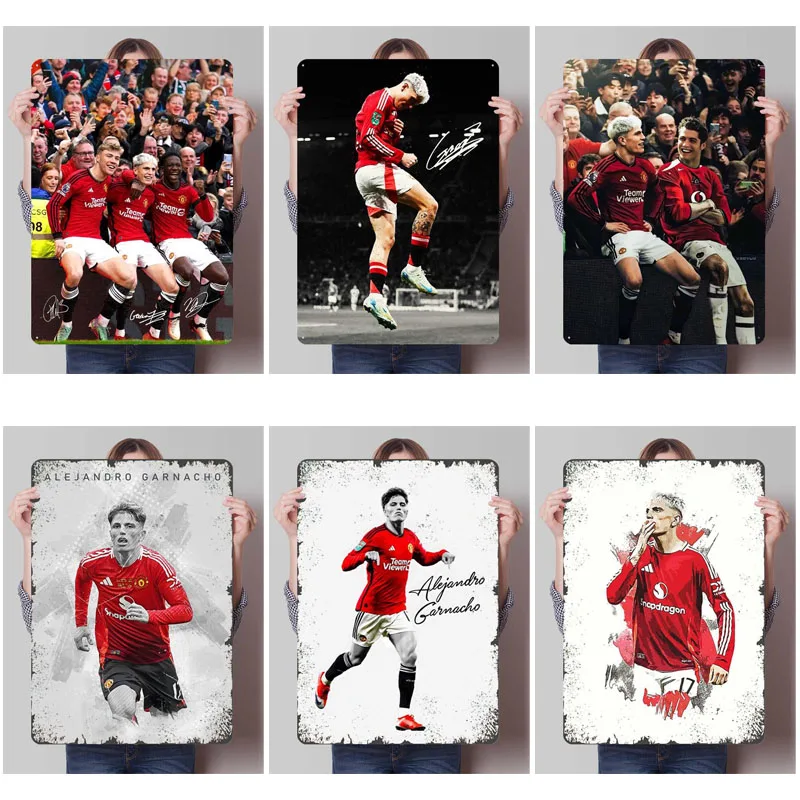 Alejandro Garnacho Football Sports Metal Posters Retro Custom Metal Tin Signs for Wall Art Decoration House Decor Accessories