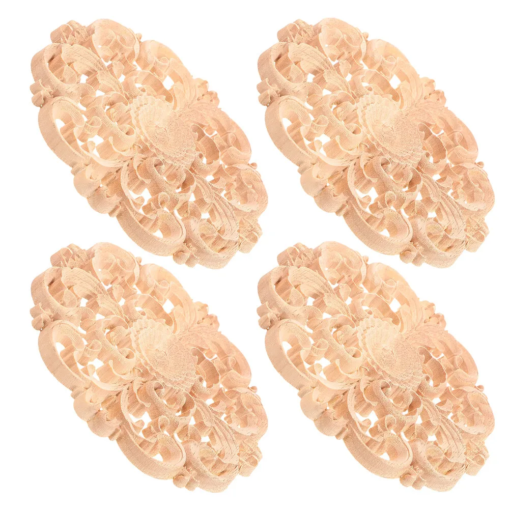 

4 шт. Натуральные деревянные резные круглые аппликации, неокрашенные, для самостоятельного декорирования дверных рам, стен и мебели