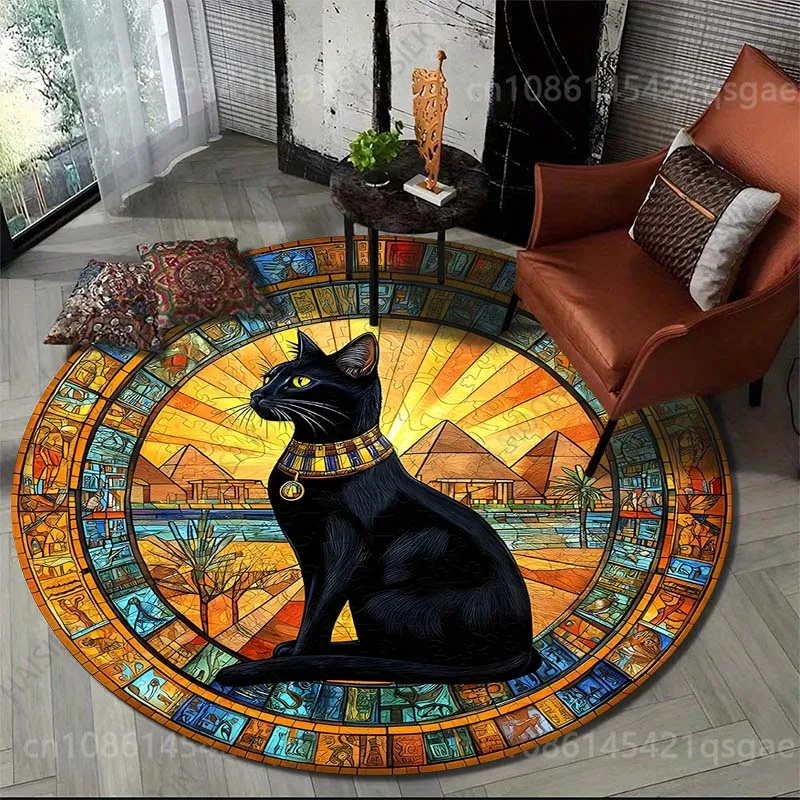 Multiple sizes Egyptian decorated cat pyramids Print Round Carpet for Living Room Bedroom Sofa Floor Mat Area Rug Luxury Gift