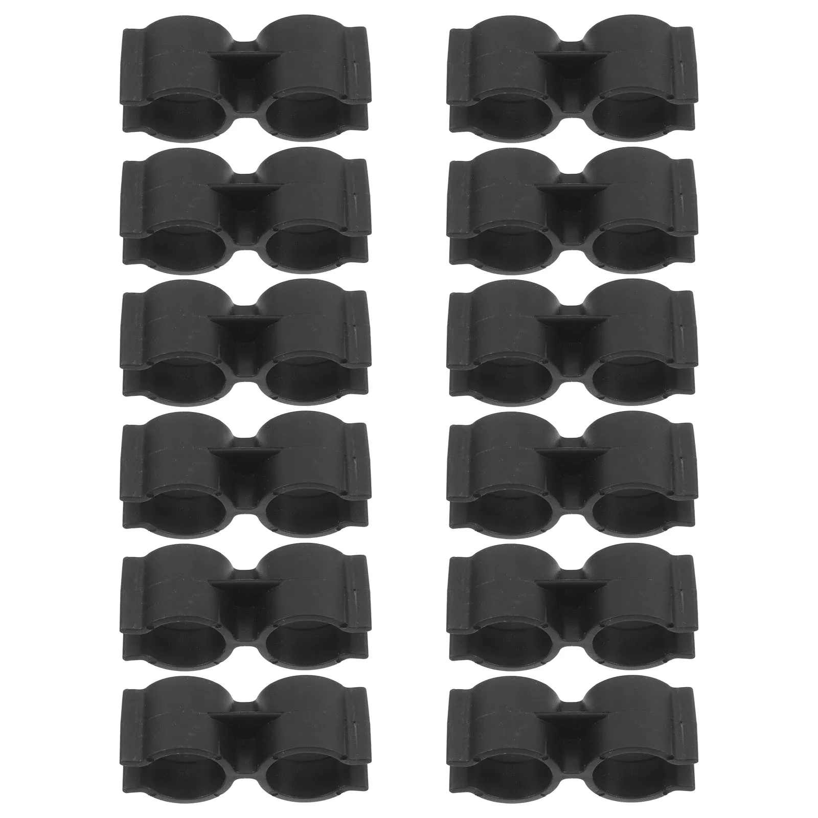 

12 Pcs Black Plastic Double Head Pipe Clamps 25mm Tube Snap Fasteners Shelf Pole Accessories Fence Clips Double Port