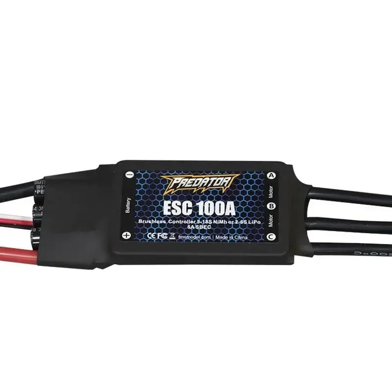 FMS Predator 100A V2 RC Airplane Brushless Speed Controller, 115g Lightweight, 2-6S LiPo Battery Compatible