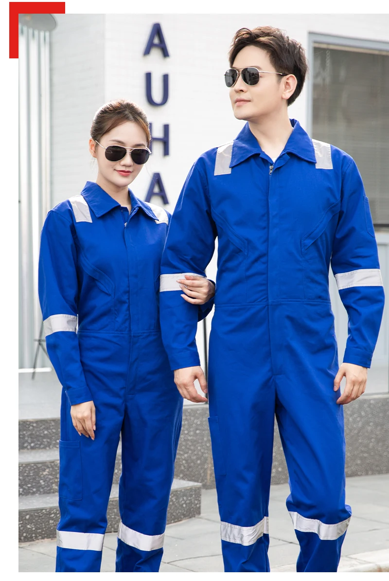 Hot 100% Cotton Workwear Coveralls One Piece Construction Work Clothes Uniforms Reflective Strips Welding Car Repair Suit