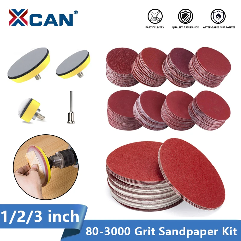 XCAN 52/102pcs 1/2/3inch Sanding Discs Pads 80-3000 Grit Abrasive Discs Polishing Pad Kit For Drill Grinder Rotary Tools