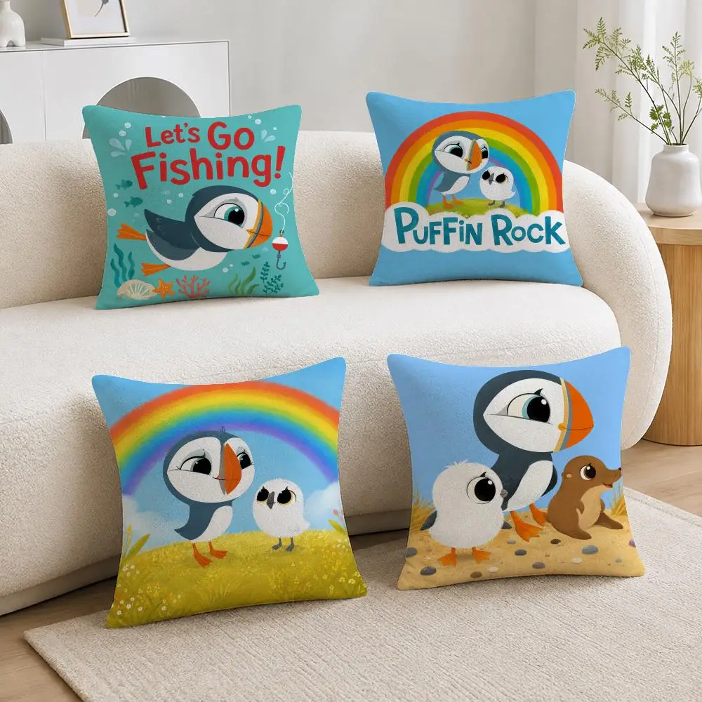 Cartoon Kwaii Puffin Rock Preschool Cushion Cover Soft Short Plush Throw Pillowcase Sofa Bedroom Home Decor Holiday Gift