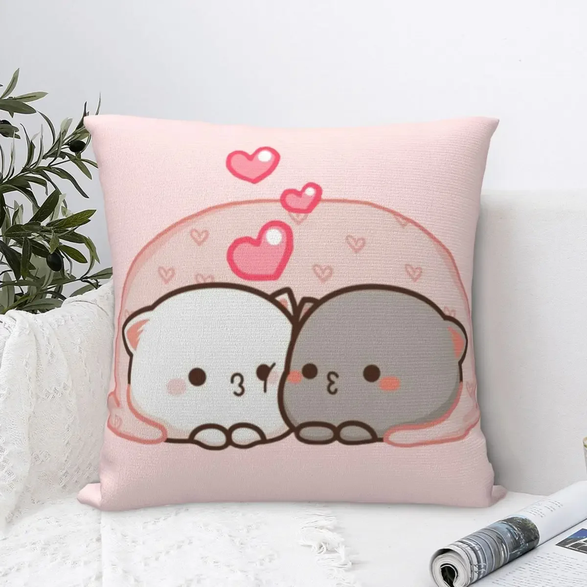 Mochi Milk Peach Goma Pillow Cover Pink Cartoon Cats Soft Pillow Case Cushion Cover Pillowcases For Office Car Home Decorative