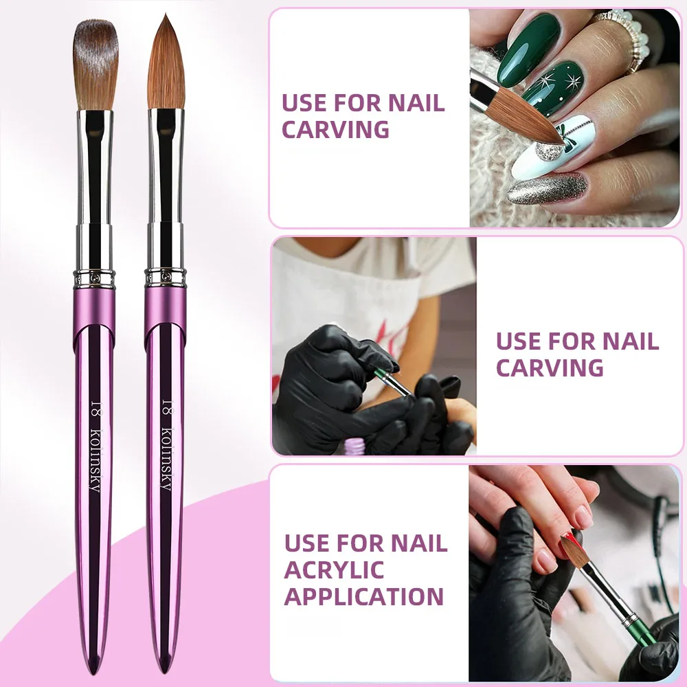 Sweet-Z 100% Kolinsky Acrylic Nail Brush Size 2-18 Pink Purple Copper Metal Handle High Quality Drawing Brush for Acrylic Powder
