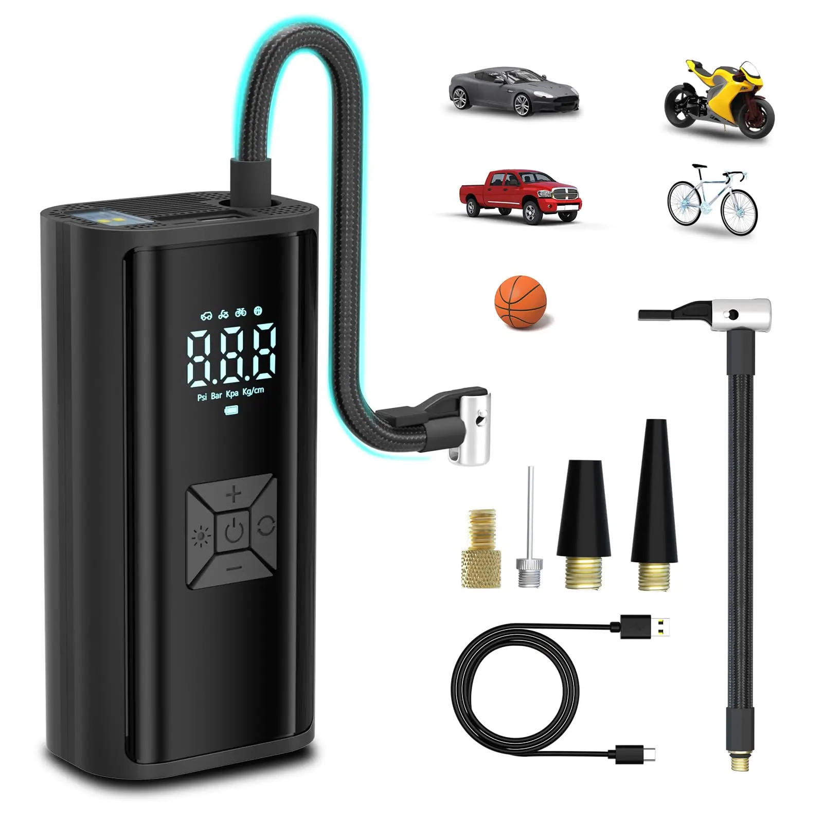 

Tire Inflator Portable Air Compressor for Car Tires 12V Air Pump for Car Tires Super Fast Inflate 150 PSI LED Light Digi