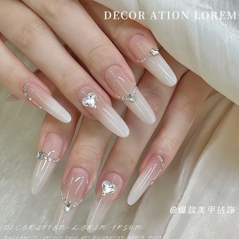 Mélange à fond pointu éblouissant blanc rose Champagne coeur goutte d'eau étoile fleur strass Nail Art bricolage accessoires décorations