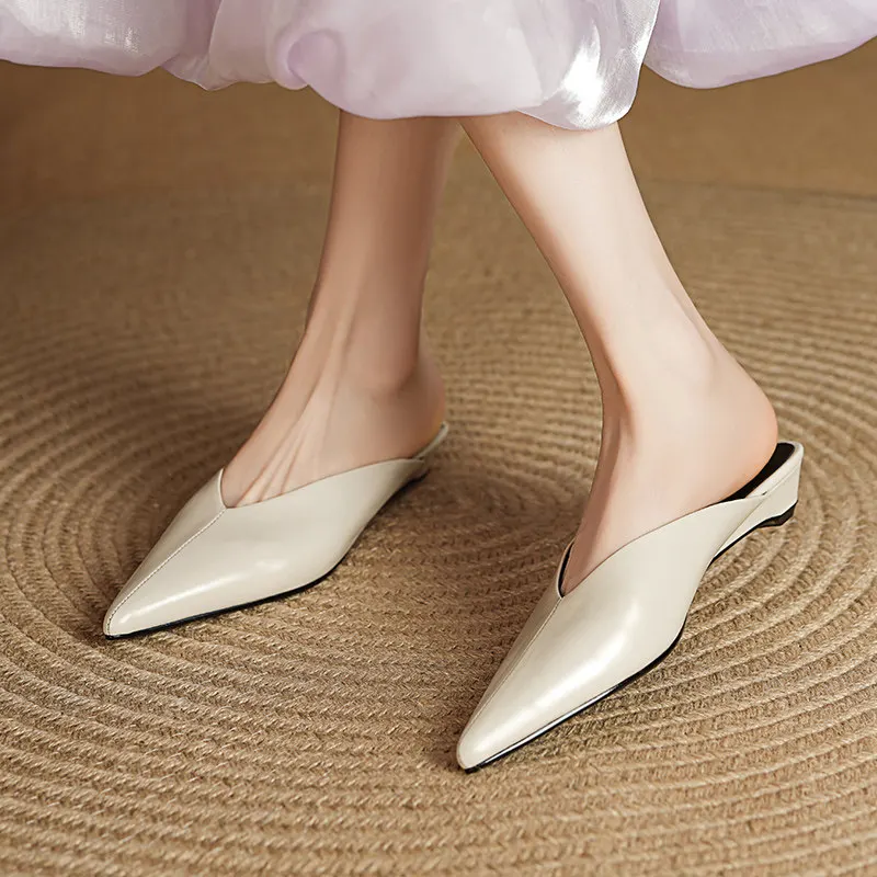 

2026 New Women's Shoes Exquisite Baotou Mueller Slippers for Woman French Pointed Tip Casual Shoes Designer Shoes Zapatos Mujer