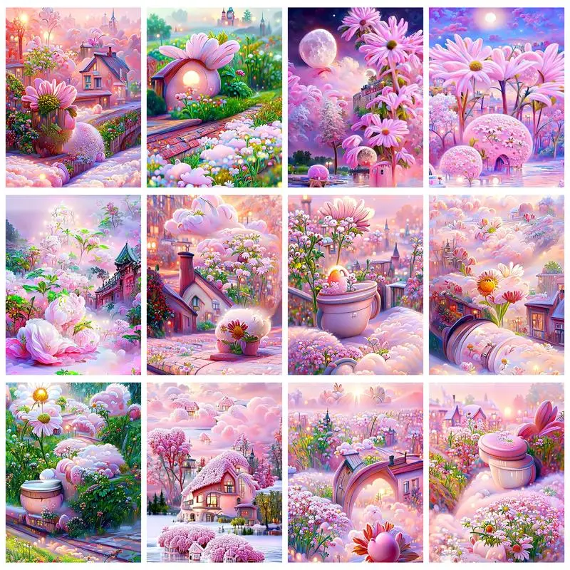 

RUOPOTY 5D DIY Diamond Painting Flower Diamond Embroidery Landscape House Diamond Mosaic Winter Handicraft Decor For Home