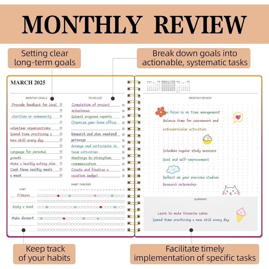สมุดวางแผนรายเดือน 20252026 ปฏิทิน 24 เดือน มกราคม 2025-ธันวาคม 2026 สมุดวางแผนรายเดือน 20252026 พร้อมปกกันน้ำแบบคู่