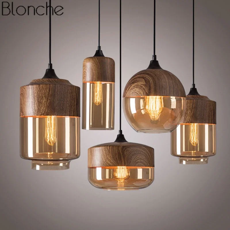 Modern Loft Retro Glass Pendant Lights Dining Room Kitchen Vintage Iron Hanging Light Fixtures Industrial Lamp Home Decor E27