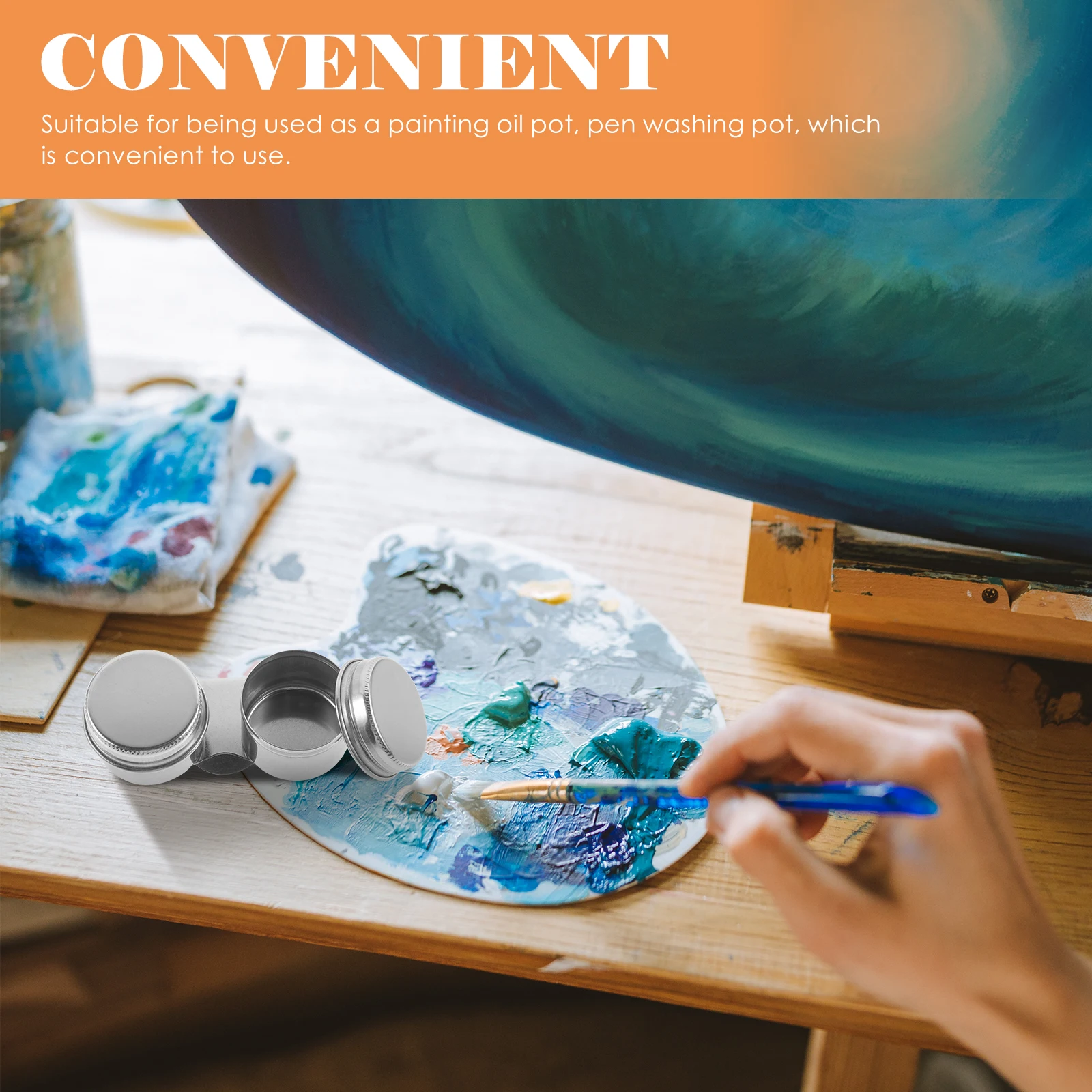 

Stainless Steel Double Palette Cup Oil Painting Container With Lid Brush Cleaning Holder Portable Painting Tools Art