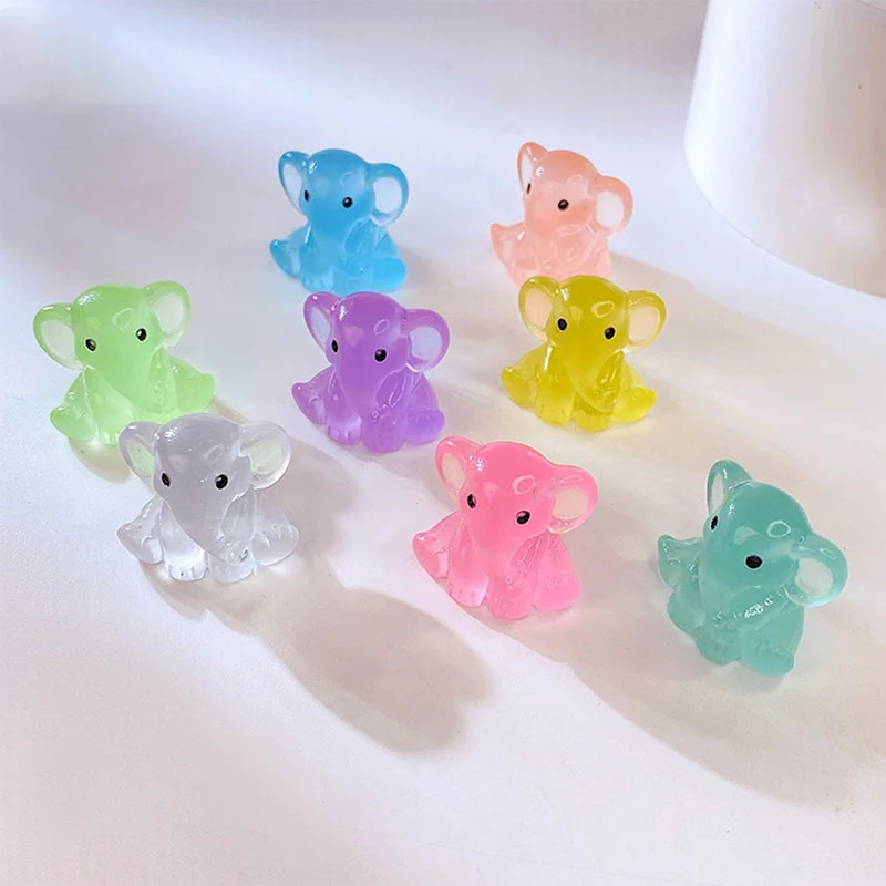 1PC DIY Cute Figurines Desk Decoration Luminous Miniatures Resin Sitting Elephant Glow At Night Fairy Garden Accessories