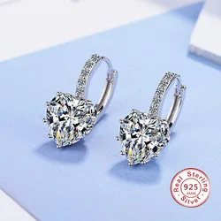 Cute Colorful Heart Real Pure 925 Sterling Silver Jewelry Cubic Zirconia Stone Earrings Fashion Women Favourites Earring