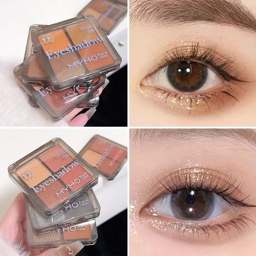 Palette di ombretti con pompelmo glitterato Palette di ombretti opachi color terra Palette di contorni Ombretto con baco da seta sdraiato lucido perlescente