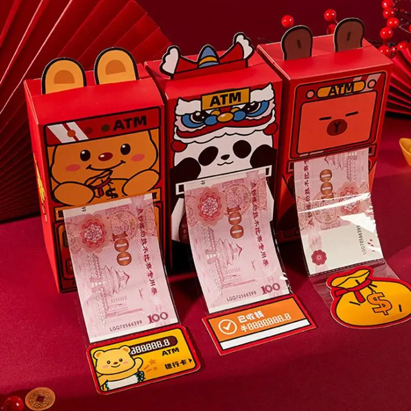 Chinese New Year Red Envelopes 2025 New Year Cash Pull Atm Shape Money Box Assembled Money Holder Lunar New Year Lucky Money