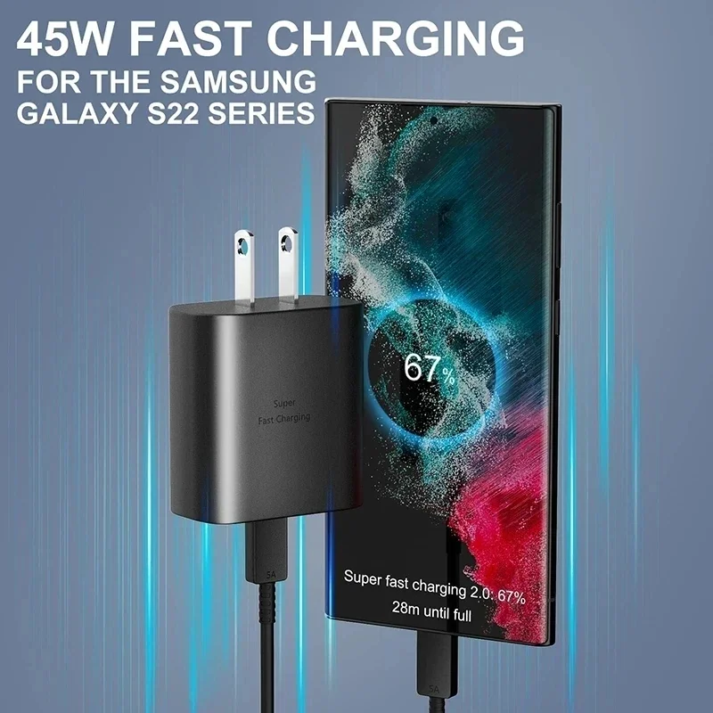 5A 45W PD USB-C Super Fast Charging Type-C Cable for Samsung S21 FE S22 Plus S23 S24 Ultra Note 20 A14 A15 A33 A34 A53 A54 A55