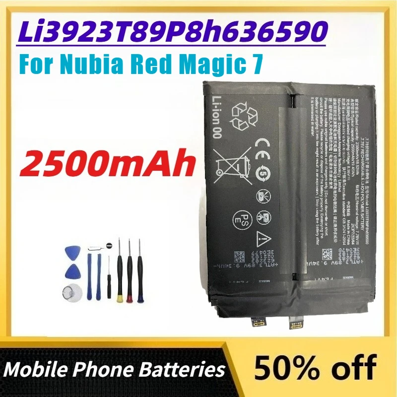 2500mAh Li3923T89P8h636590 Mobile Phone Batteries for Nubia Red Magic 7 Rechargeable Lithium-Ion Battery +Free Tools